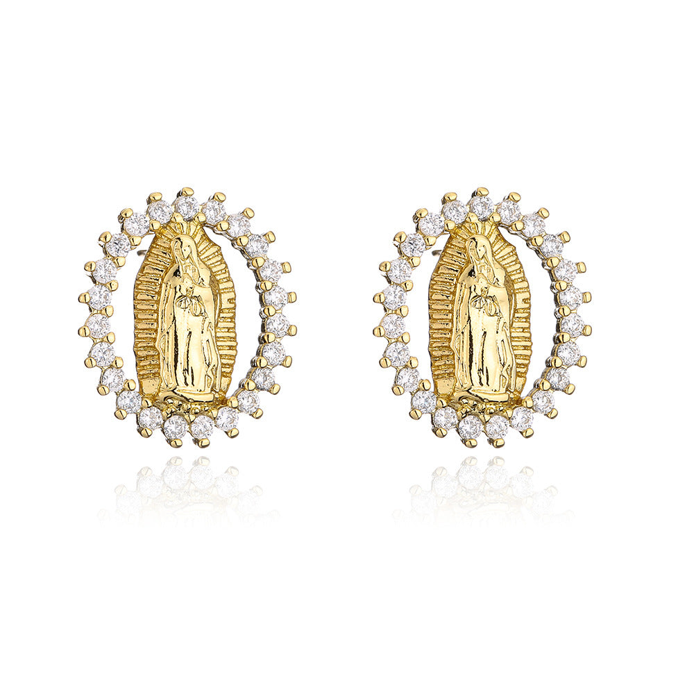 Geometric Fashion Ear Studs in Copper with 18K Gold Plating and Micro-Pave Zirconia