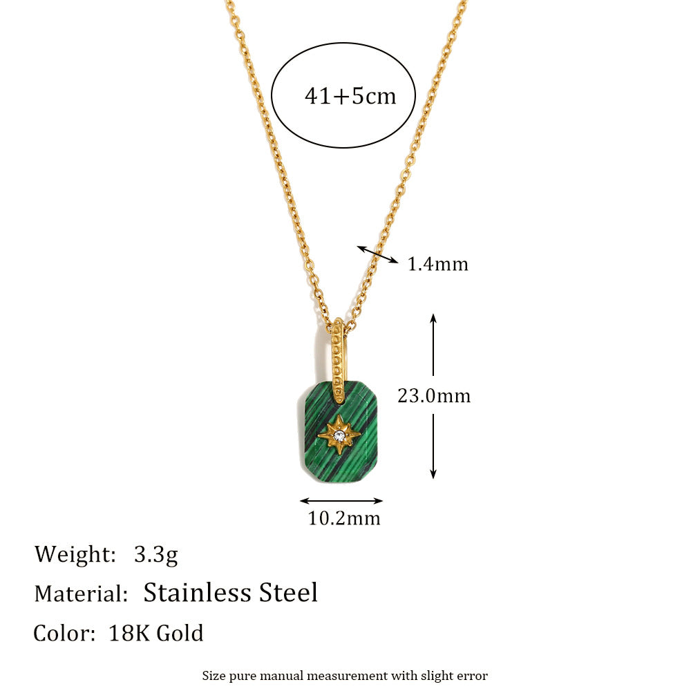 Minimalist Geometric Eight-Pointed Star Pendant Necklace for Women Stainless Steel with 18K Gold Plating and Acrylic Inlay