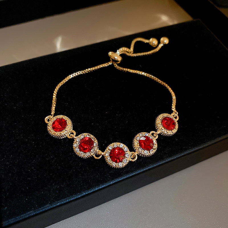 Vintage Luxury Floral Rhinestone Inlay Plated Brass Bracelet for Women