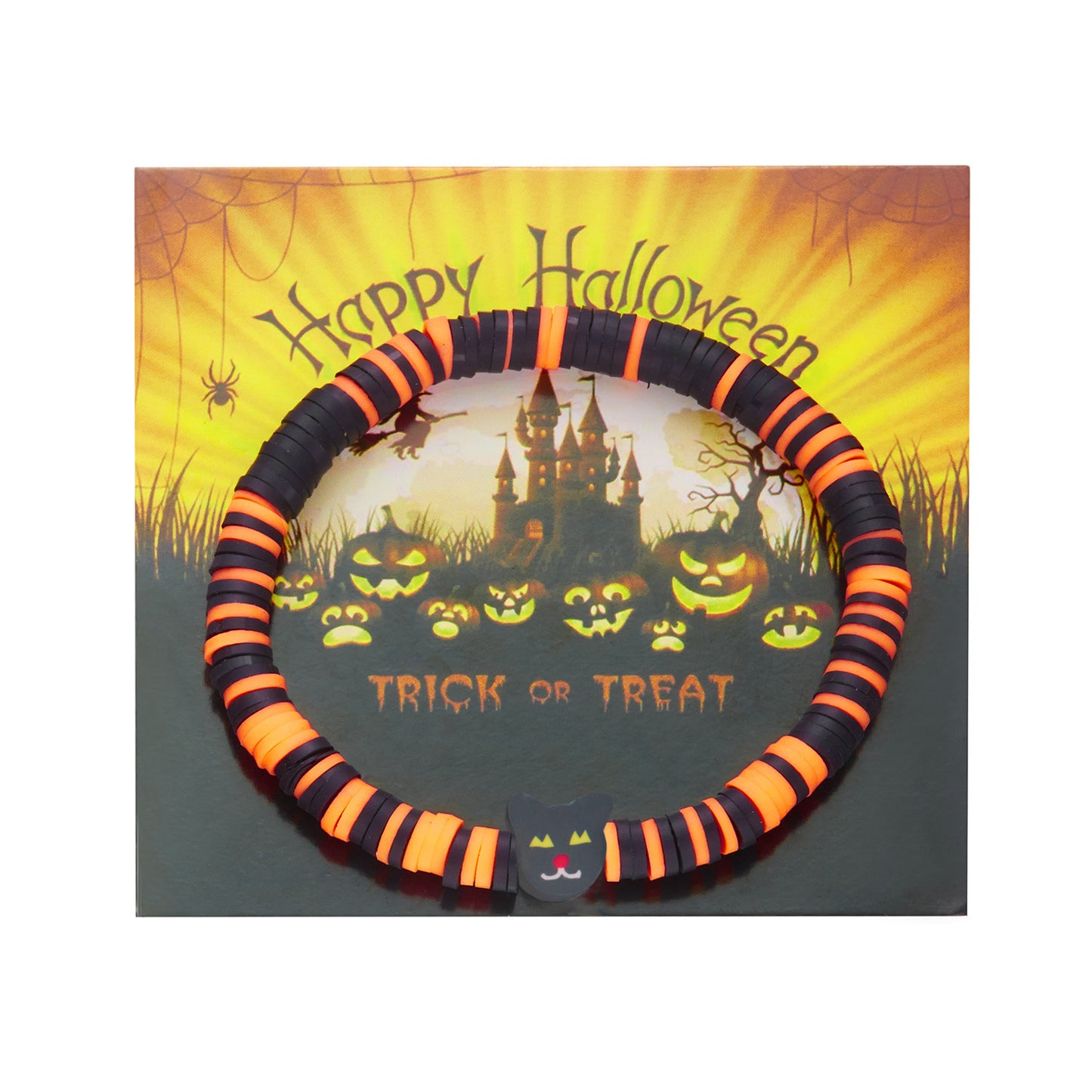 Pulsera de Halloween hecha a mano con motivo de esqueleto en arcilla polimérica y diseño geométrico para mujer