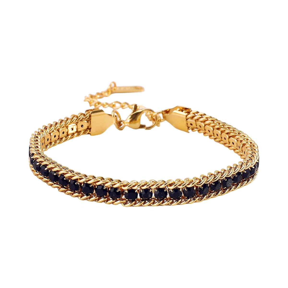 Bracciale Minimalista Elegante Geometrico in Acciaio Inossidabile con Intarsio di Zirconi Colorati per Donne