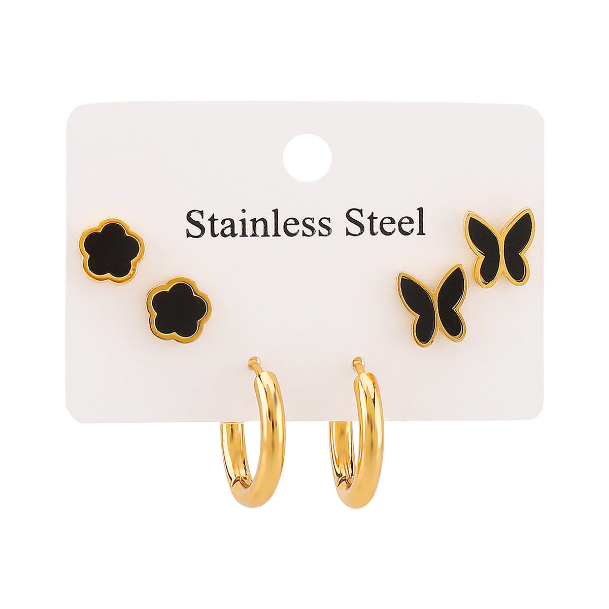 Pendientes minimalistas de acero inoxidable con forma de mariposa y baño de oro de 14 quilates para mujer