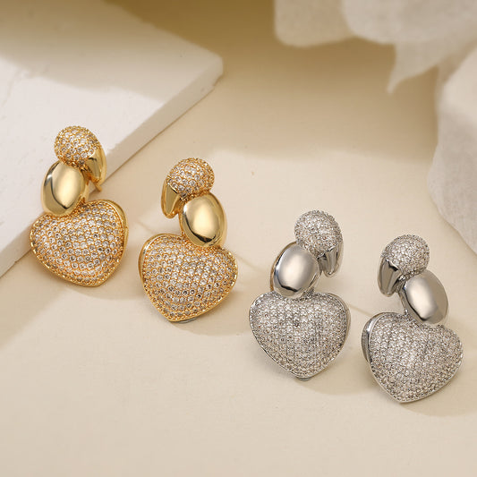 Minimalist Luxury 18K Gold Plated Brass Geometric Cubic Zirconia Irregular Stud Earrings for Women