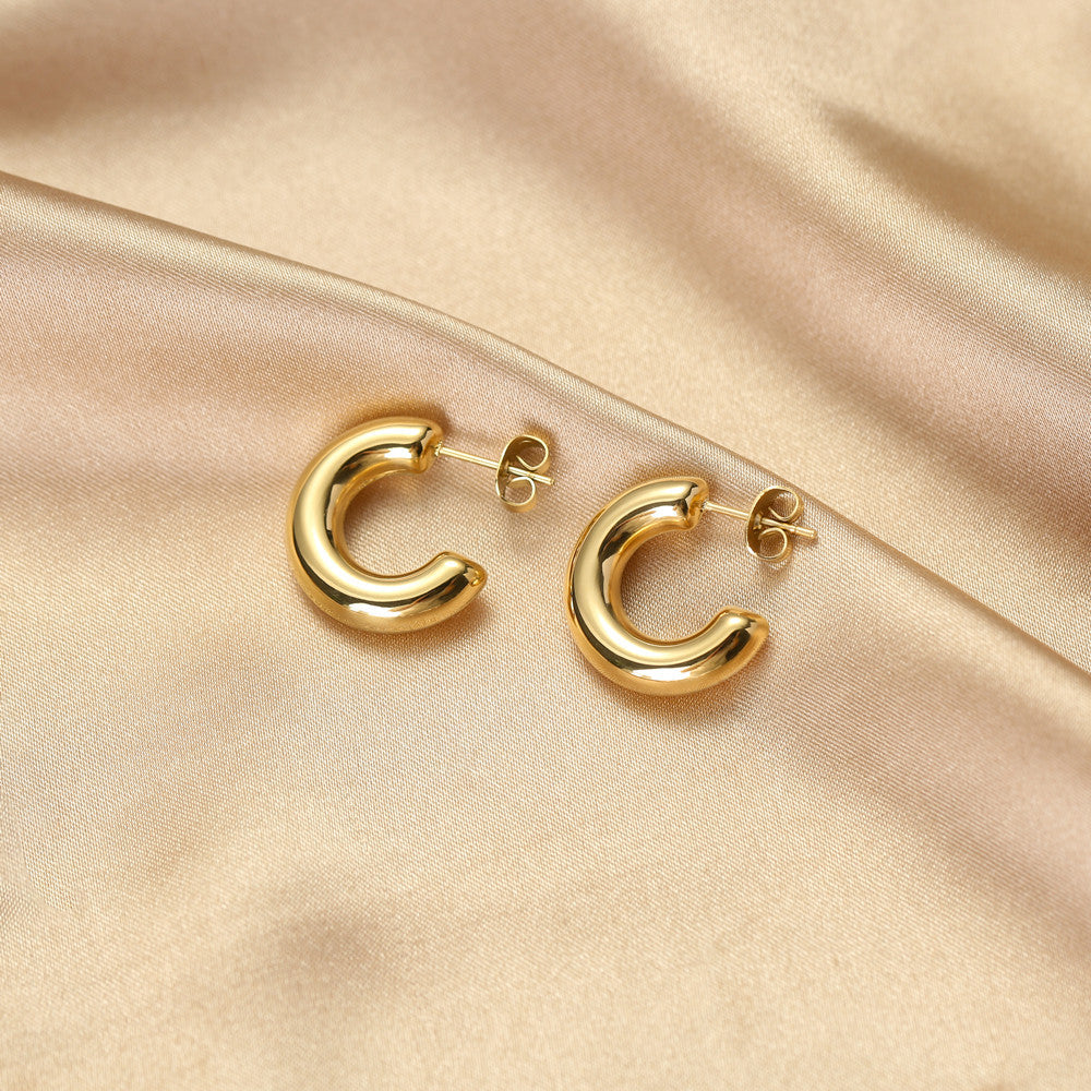 Pendientes Minimalistas de Acero Inoxidable Geométricos con Baño de Oro de 18K al Vacío para Mujer