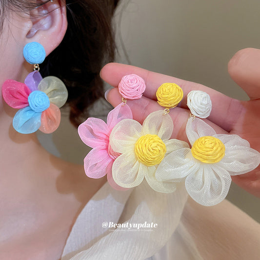 Fresh and Sweet Floral Earrings with Fabric Flowers and Stainless Steel Posts for Women