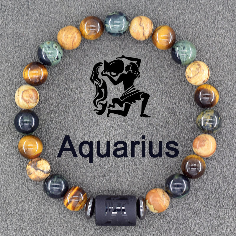 Classic Unisex Natural Stone Zodiac Beaded Bracelet