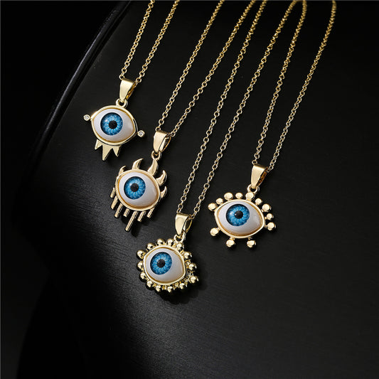 Personalized Geometric Eye Pendant Necklace 18K Gold Plated Brass with Cubic Zirconia Inlay Cable Chain for Women