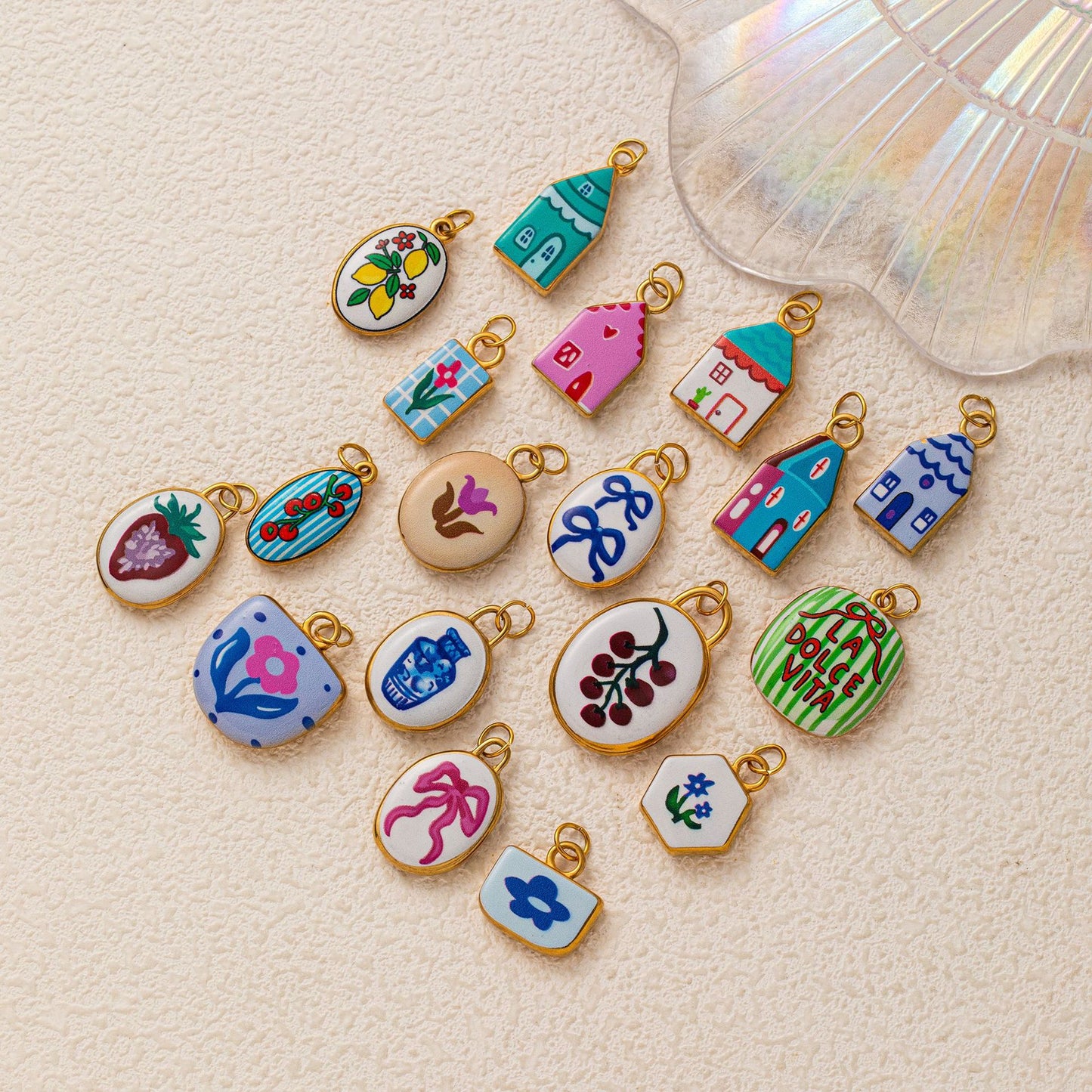 Sweet Floral Heart Geometric Stainless Steel Drip Oil Plated Charm Bar Ball Chain Necklace Unisex 9g