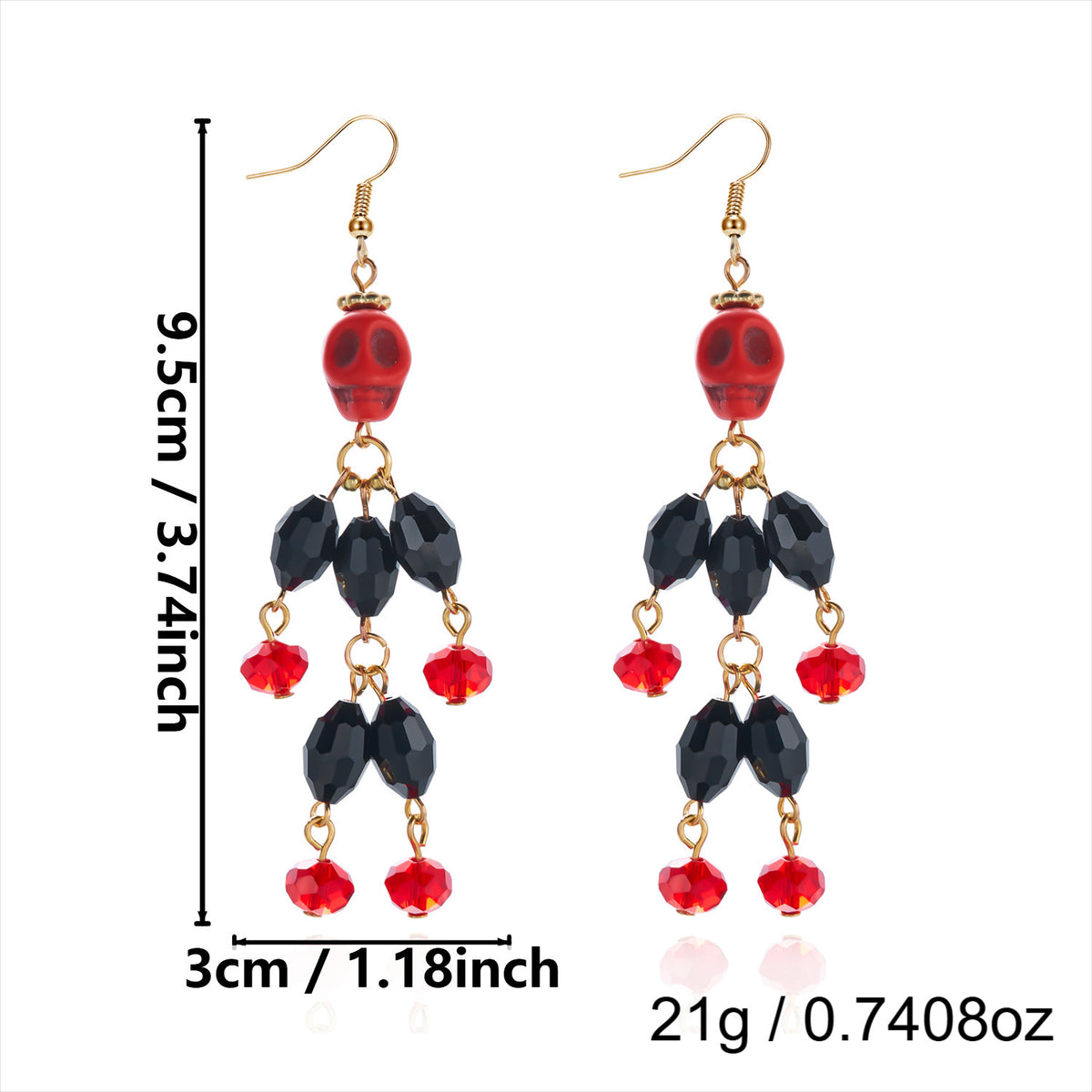 Plated Alloy Skull Tassel Earrings for Women