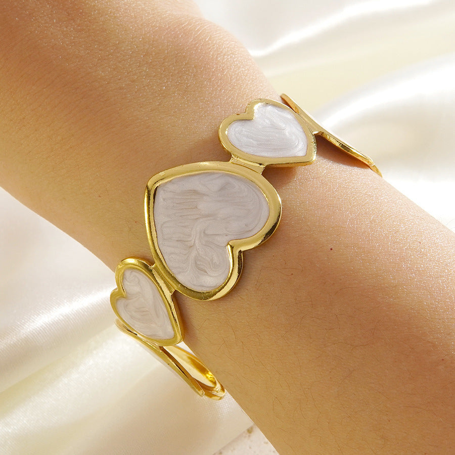 Elegant Minimalist Heart Drip Oil Stainless Steel Open Cuff Bracelet