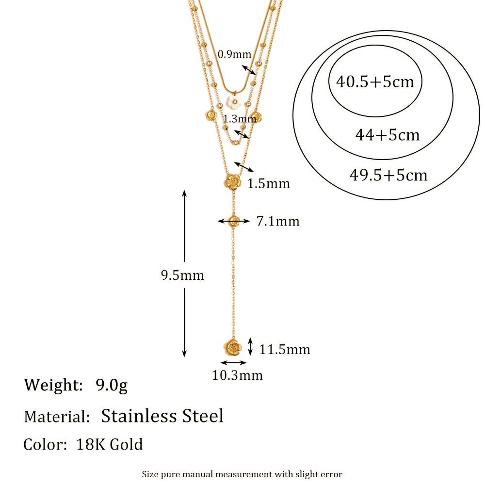 Collana pendente geometrica minimalista alla moda da donna in acciaio inossidabile placcato oro 18 carati con design a nappe a triplo strato