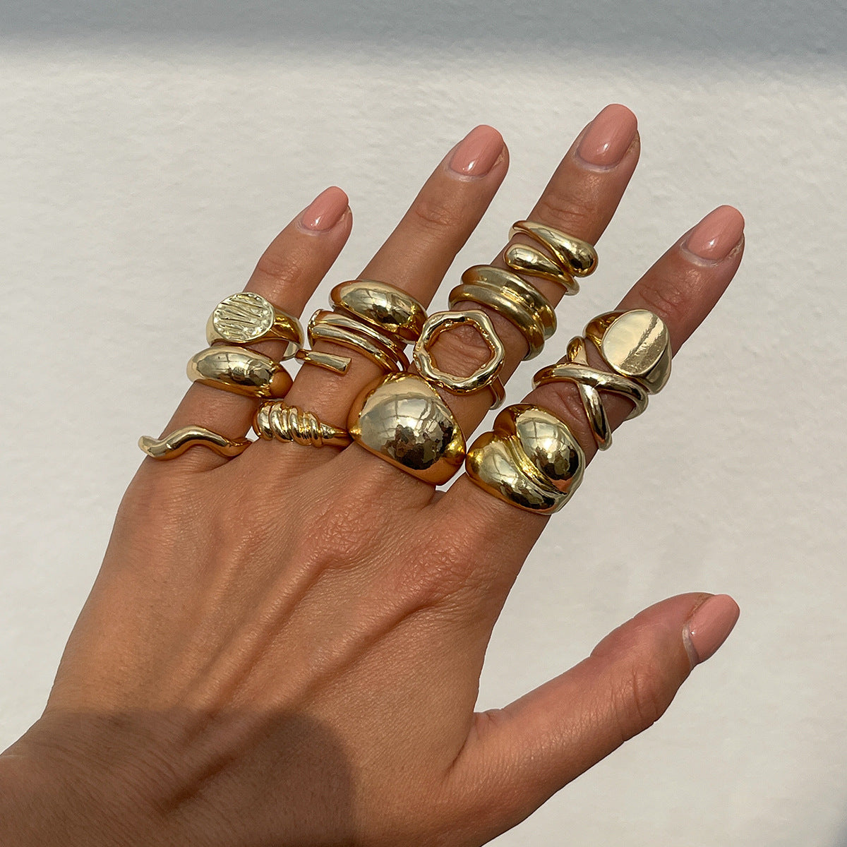 Minimalist Geometric Alloy Plated Open Ring Set with Pearl Inlay for Women