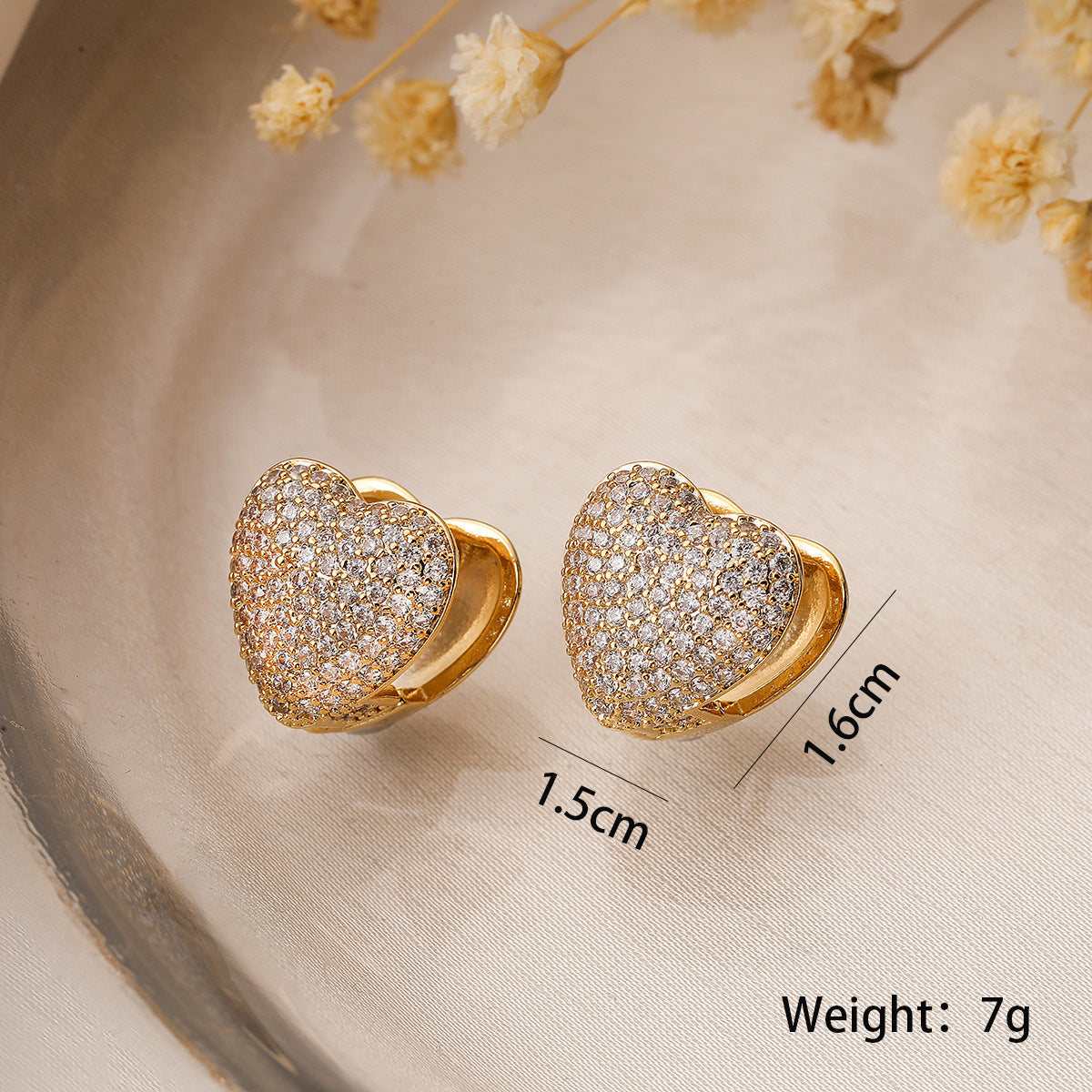 Orecchini geometrici minimalisti a forma di cuore in rame con placcatura in oro vero da donna