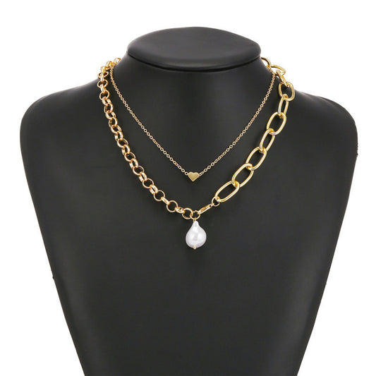 Vintage Sweet Geometric Alloy Plated Pendant Necklace with Asymmetric Snake Chain for Women