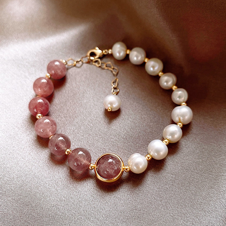 Minimalist Sweet Geometric Alloy Plated Bracelet with Pearl and Crystal Inlay for Women