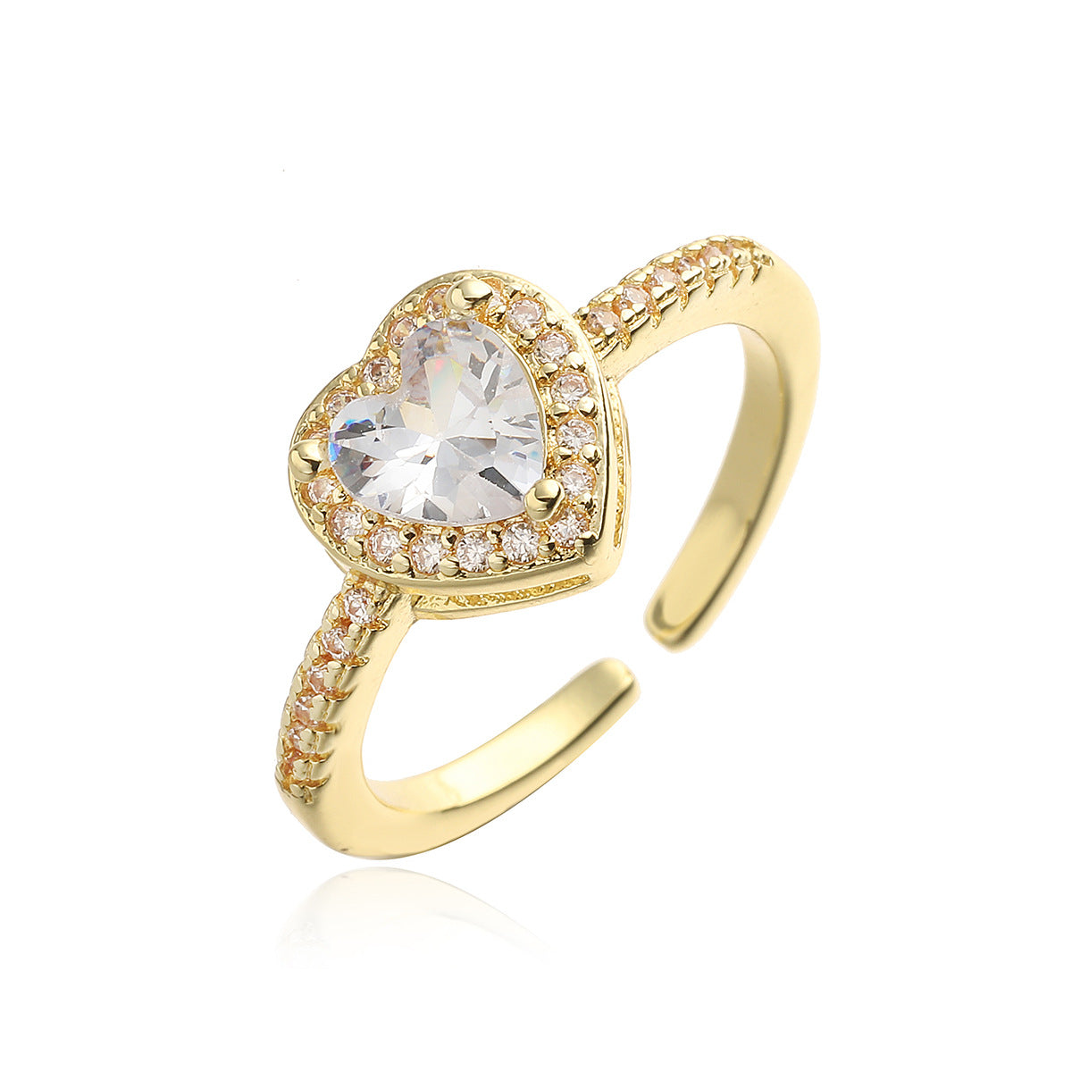Anello in rame da donna minimalista a forma di cuore geometrico con zirconi incastonati