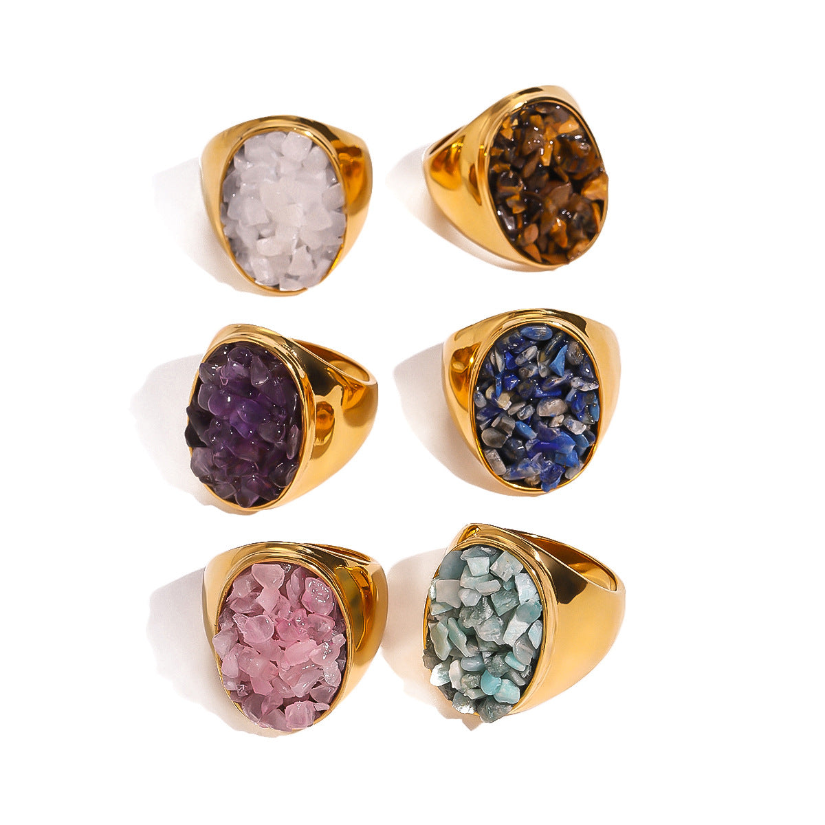 Square Plated Stainless Steel Ring with Natural Gemstone for Women