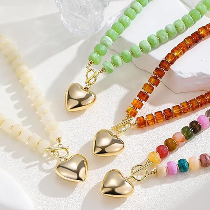 Vintage Bohemian Heart Resin Acrylic Pendant Necklace for Women
