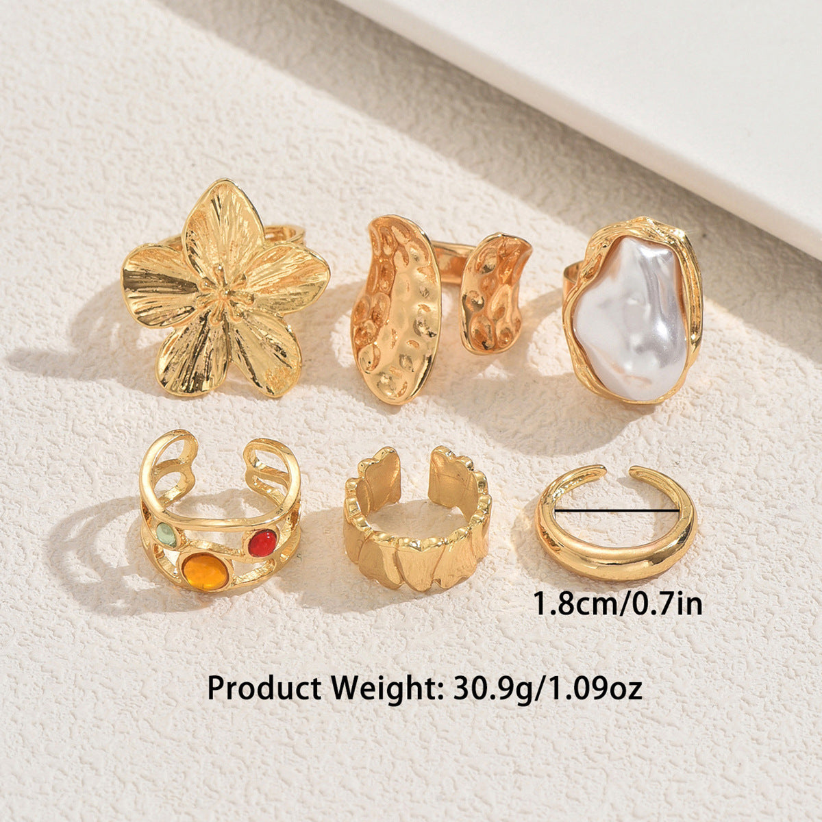 Set di anelli aperti da donna minimalistici floreali geometrici in lega di zinco con perle a micro-pavé