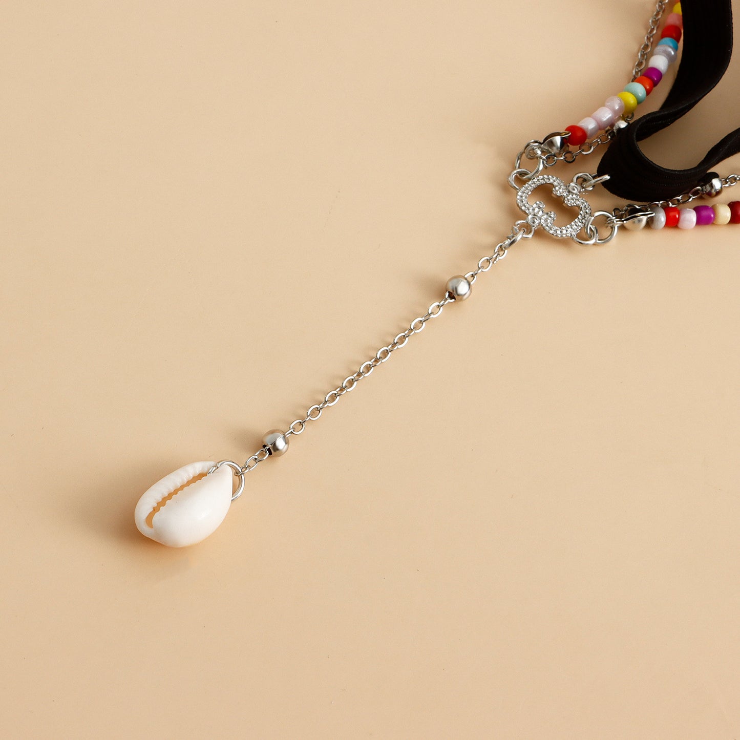 Geometric Style Alloy Anklet with Colorful Seed Beads and Pearl Accents for Women Bohemian Beach Body Chain