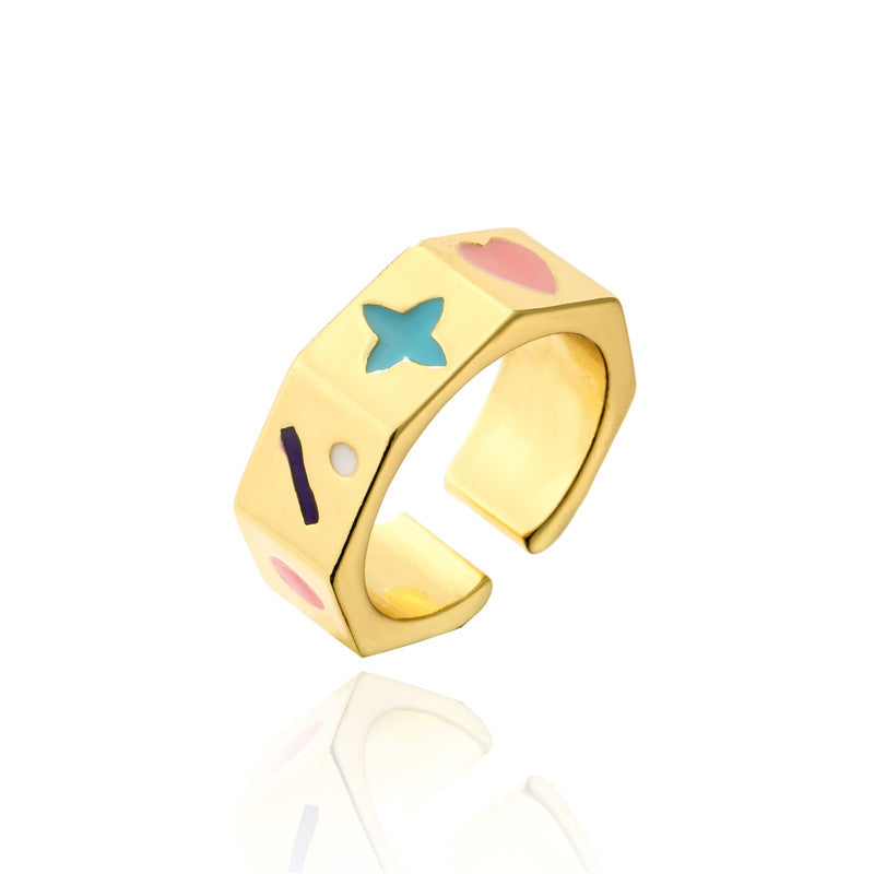 Geometric Drip Oil Gold Plated Brass Ring for Women
