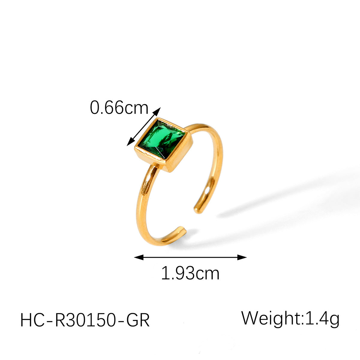 Minimalist Geometric Open Ring for Women in Titanium Steel with 18K Gold Plating and Square Zircon Inlay