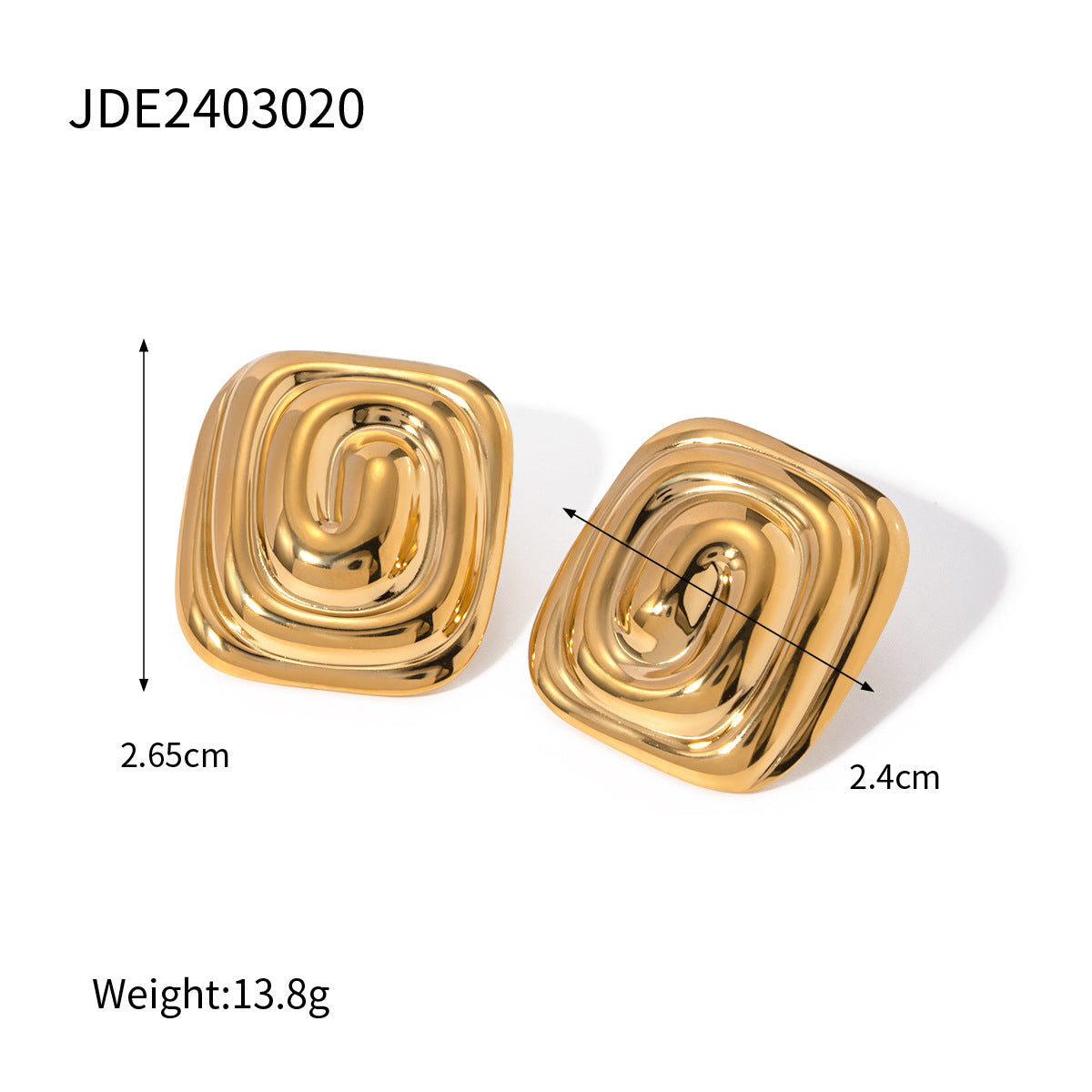 Orecchini a spirale rettangolari geometrici in acciaio inossidabile placcato oro 18K di tendenza per donna