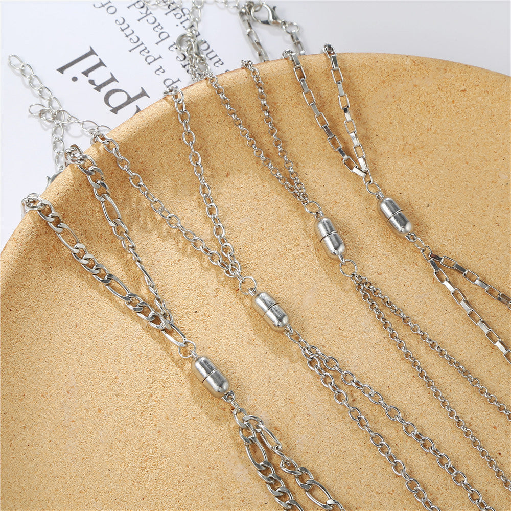 Minimalist Geometric Lock and Key Magnetic Couple Bracelet Set Alloy Plated