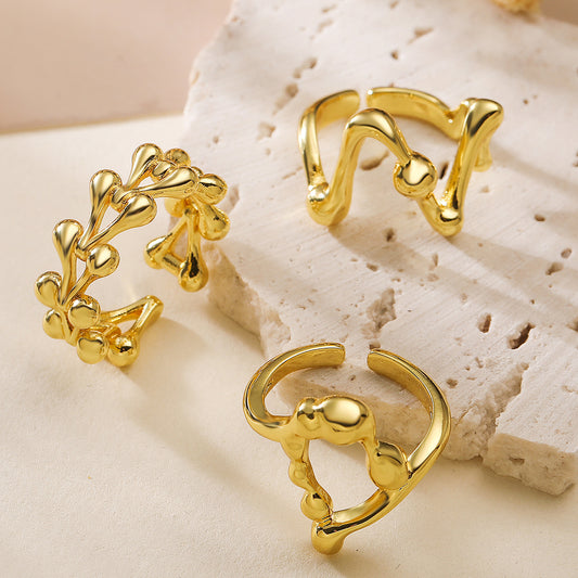 Anello da donna in rame placcato oro 18 carati, design geometrico irregolare e minimalista