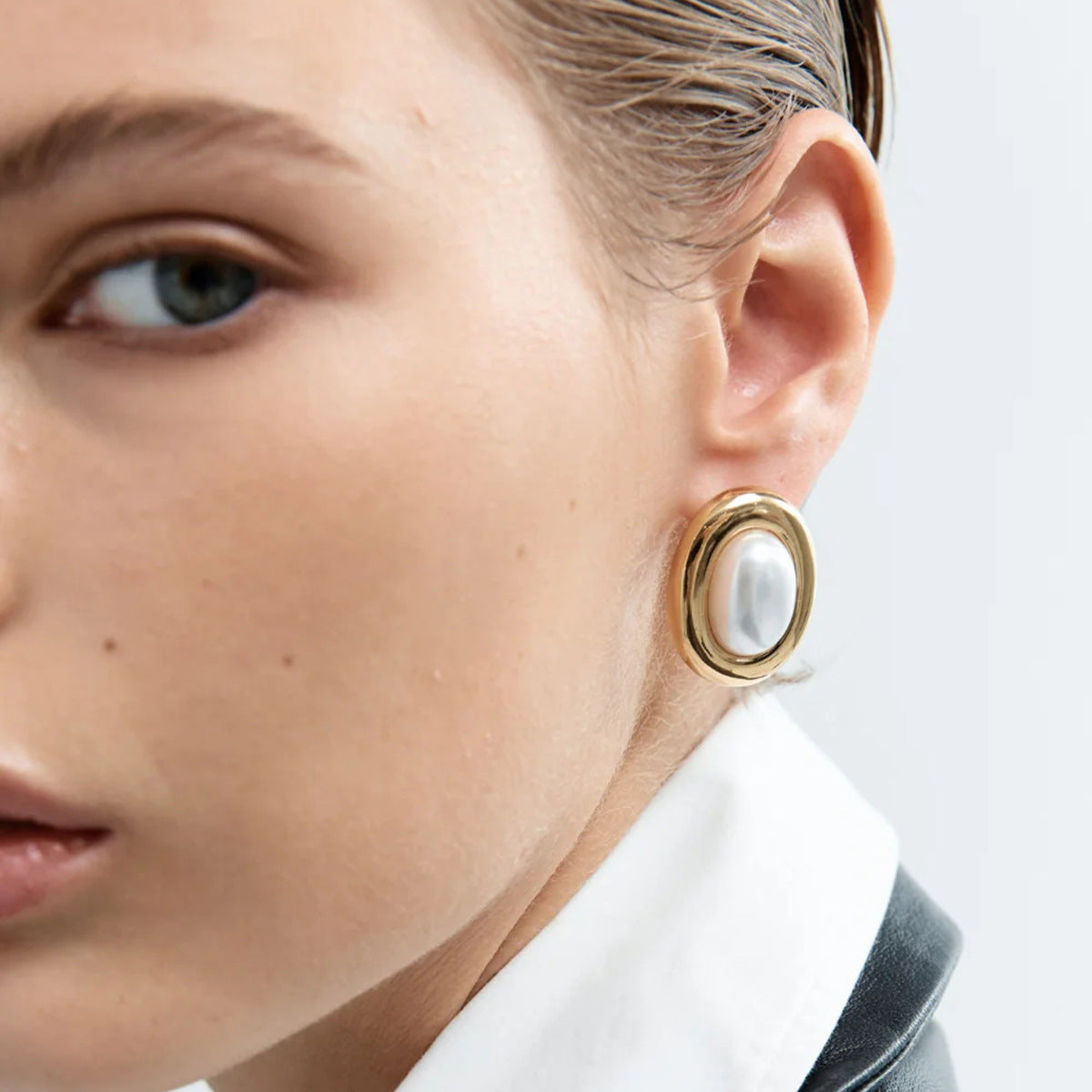 Pendientes de Perlas de Acero Inoxidable Geométricos Vintage para Mujer con Acabado Chapado, Hipoalergénicos, Joyería de Lujo