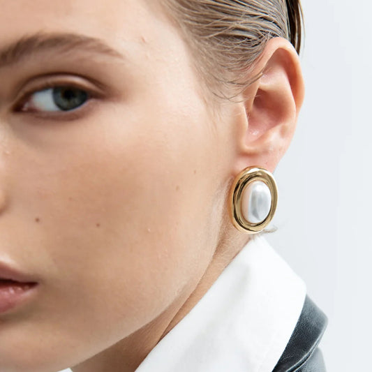 Orecchini a perno geometrici vintage in acciaio inossidabile con perle, placcati, ipoallergenici, gioielli di lusso per le donne