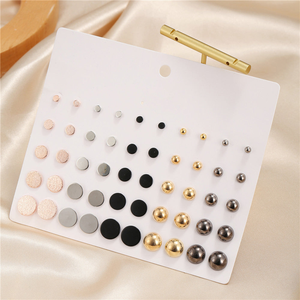 Set di Orecchini a Perno Tondi Geometrici in Lega Placcata Oro, Argento, Oro Rosa e Rodio Scuro per Donna
