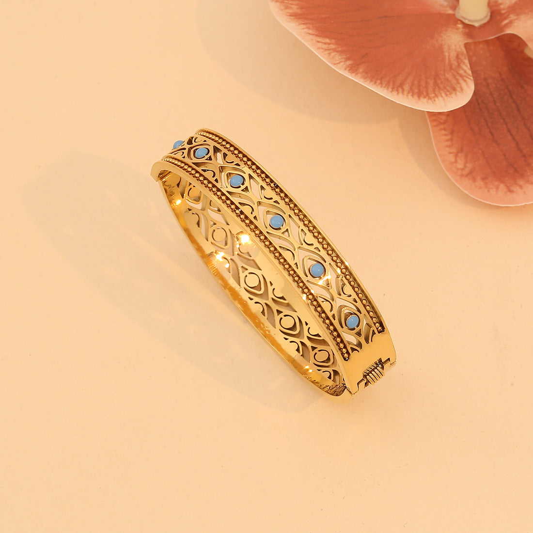 Vintage Style Turquoise-Inspired Hollow Stainless Steel Bracelet with Plated Finish