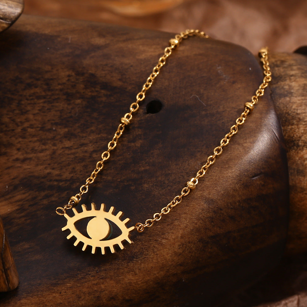 Collana da donna con ciondolo a occhio turchese piccolo, geometrico minimalista, in acciaio inossidabile placcato oro 18 carati