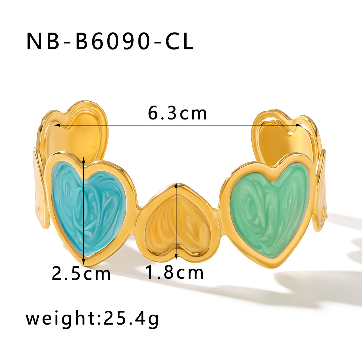 Bracciale Minimalista da Donna in Acciaio al Titanio Smaltato a Forma di Cuore con Finitura Colorata Placcata