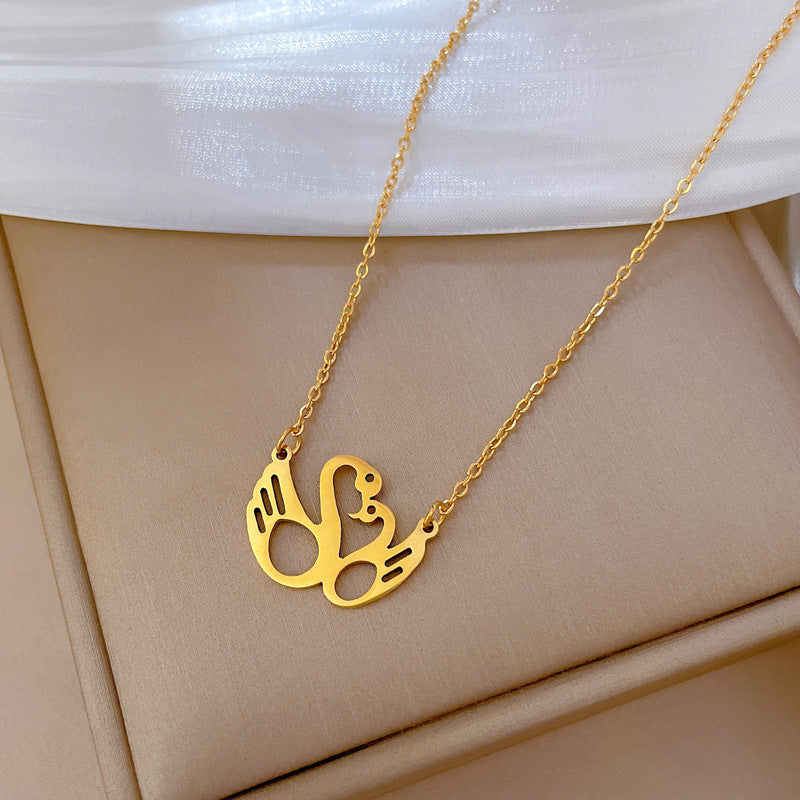 Collar con colgante de cisne minimalista en acero de titanio con baño de oro para mujer y hombre, cadena de clavícula con diseño geométrico y motivo de árbol floral