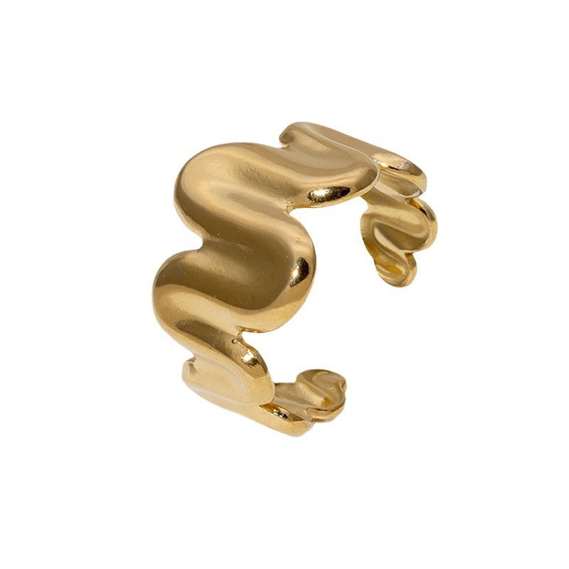 Anello aperto da donna placcato oro 18 carati in acciaio inossidabile, con design lineare geometrico irregolare minimalista