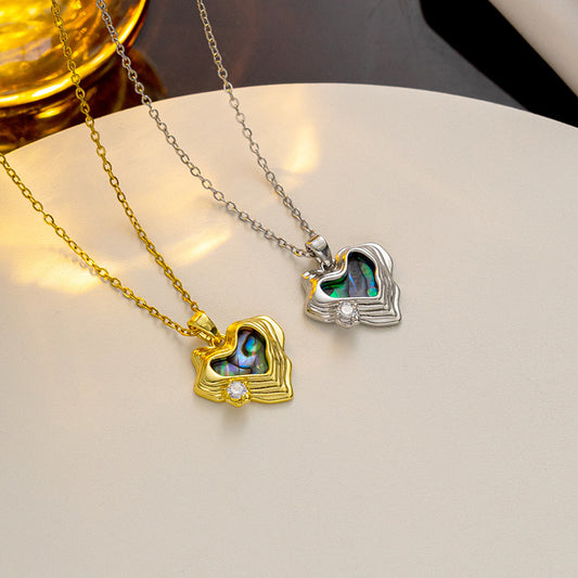 Collar Colgante Minimalista de Acero de Titanio con Forma de Corazón e Incrustaciones de Pedrería para Mujer, Estilo Guardapelo con Cadena O