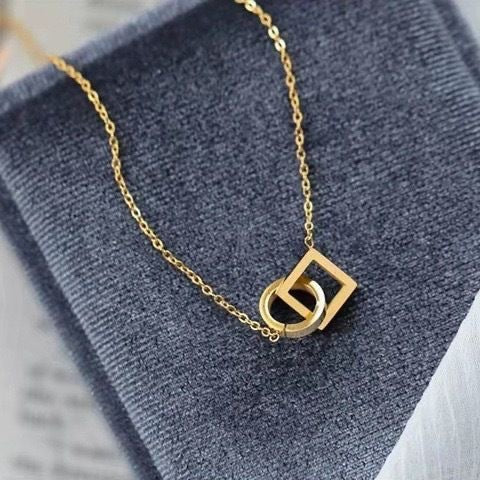 Minimalist Elegant Geometric Titanium Steel Plated Double Ring Necklace for Women