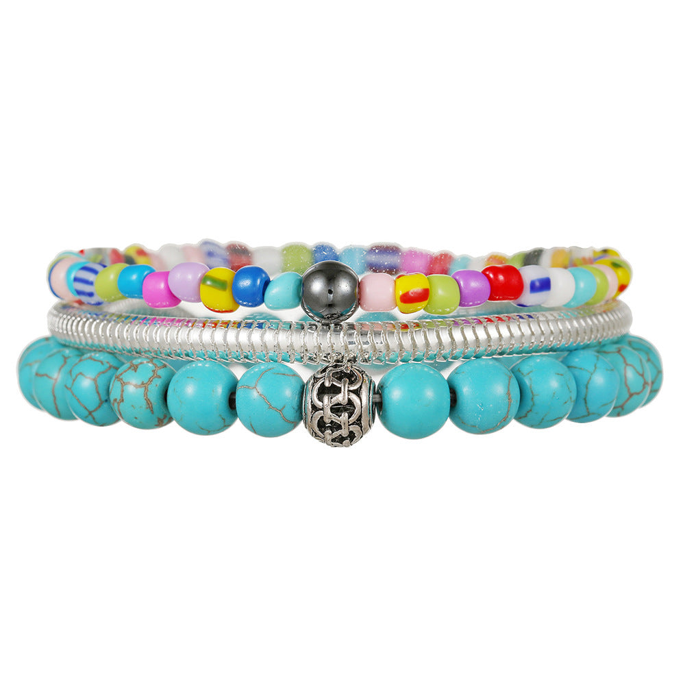 Bohemian Multi-Layer Square Turquoise Seed Bead Bracelet Unisex Handmade Stacking Chain