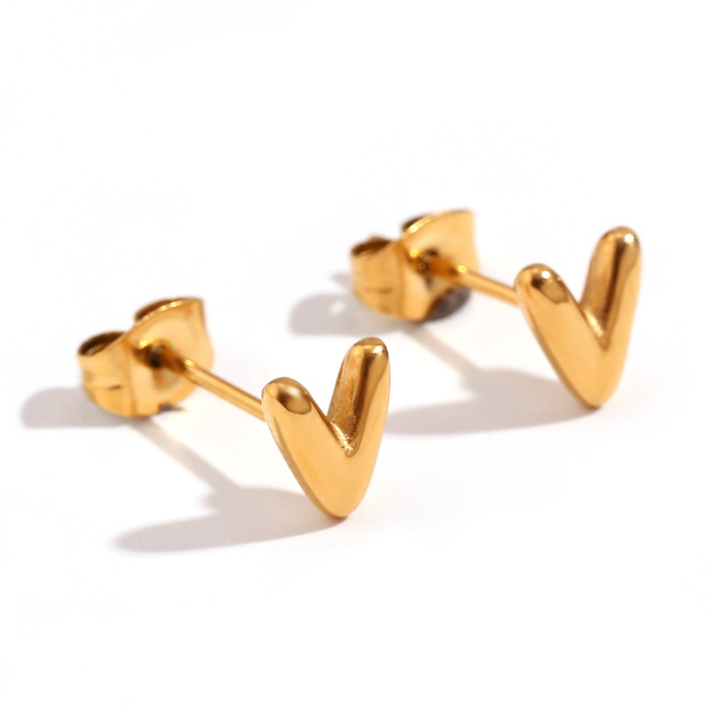 Orecchini a perno da donna con lettera geometrica moderna minimalista in acciaio al titanio placcato oro 18K