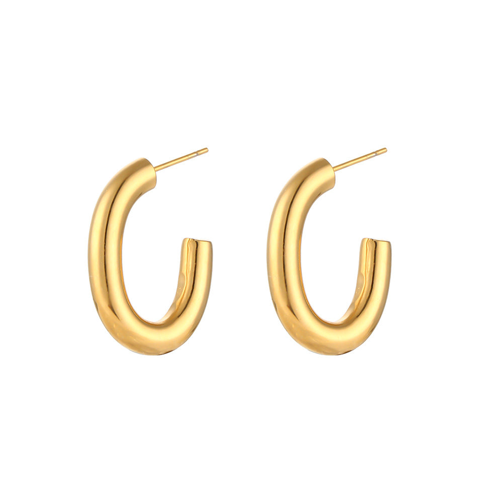 Minimalist Geometric Stainless Steel Hoop Earrings with 18K Gold Plating for Women