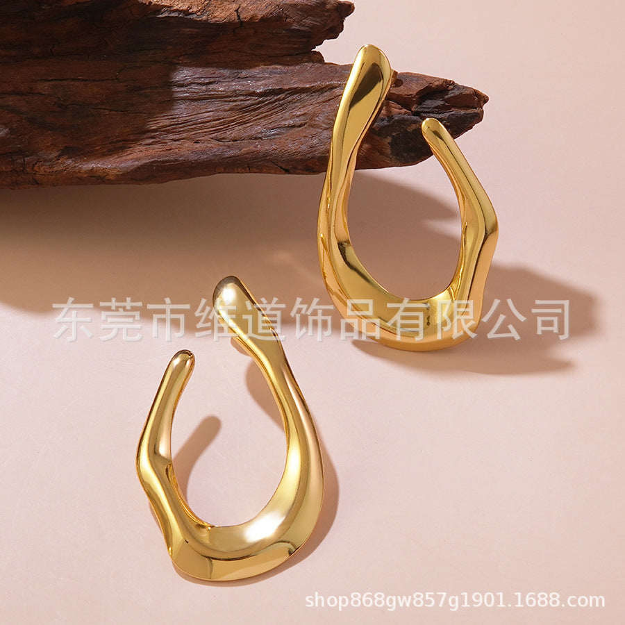 Sweet Streetwear Geometric Floral Polished Stainless Steel Earrings Gold