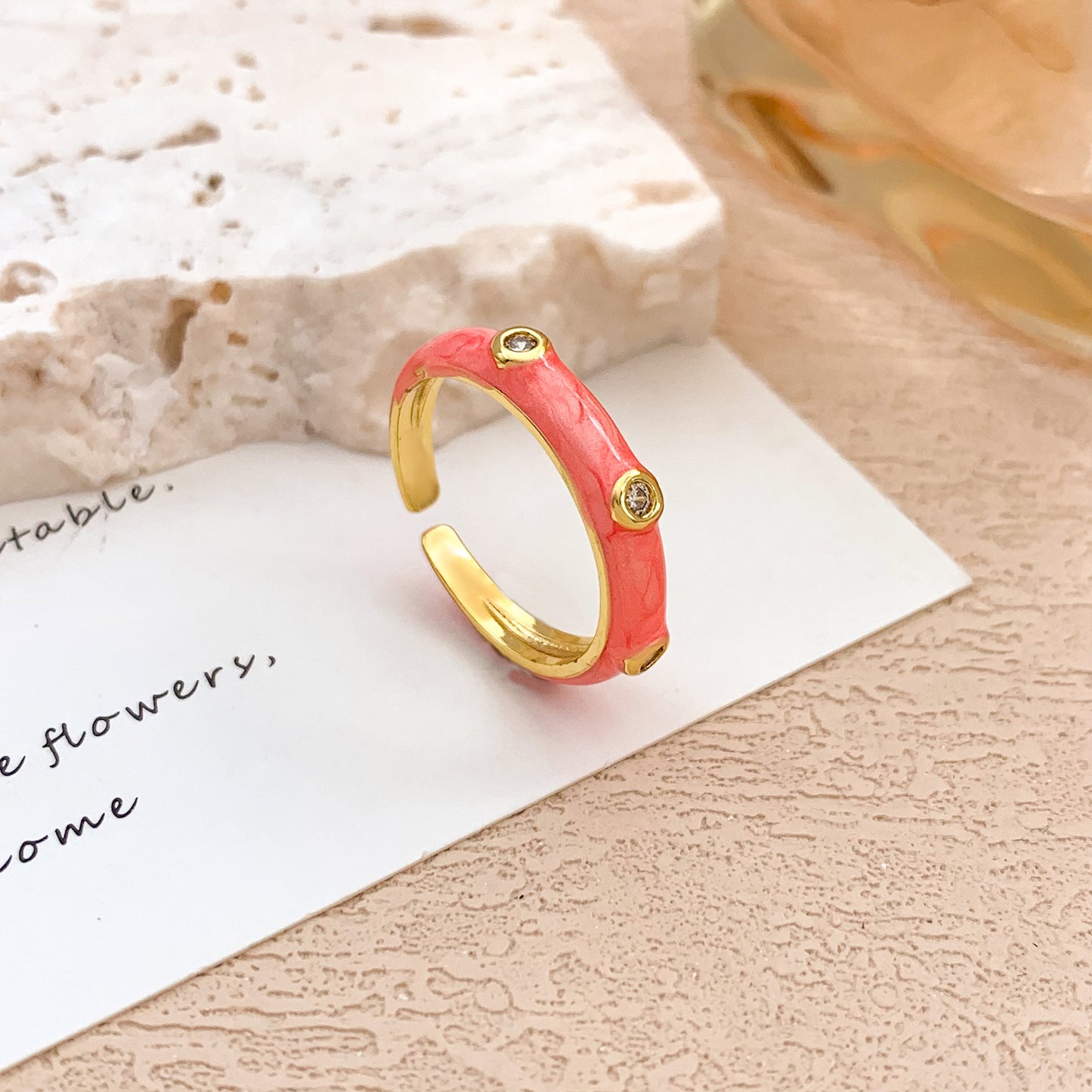 Sweet Polka Dot Round Oval Alloy Drip Oil Plated Ring for Women