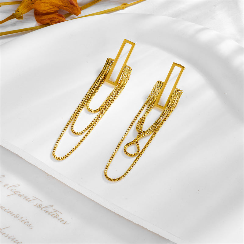 Orecchini a Nappa in Acciaio al Titanio Geometrici Chic con Placcatura in Oro da Donna