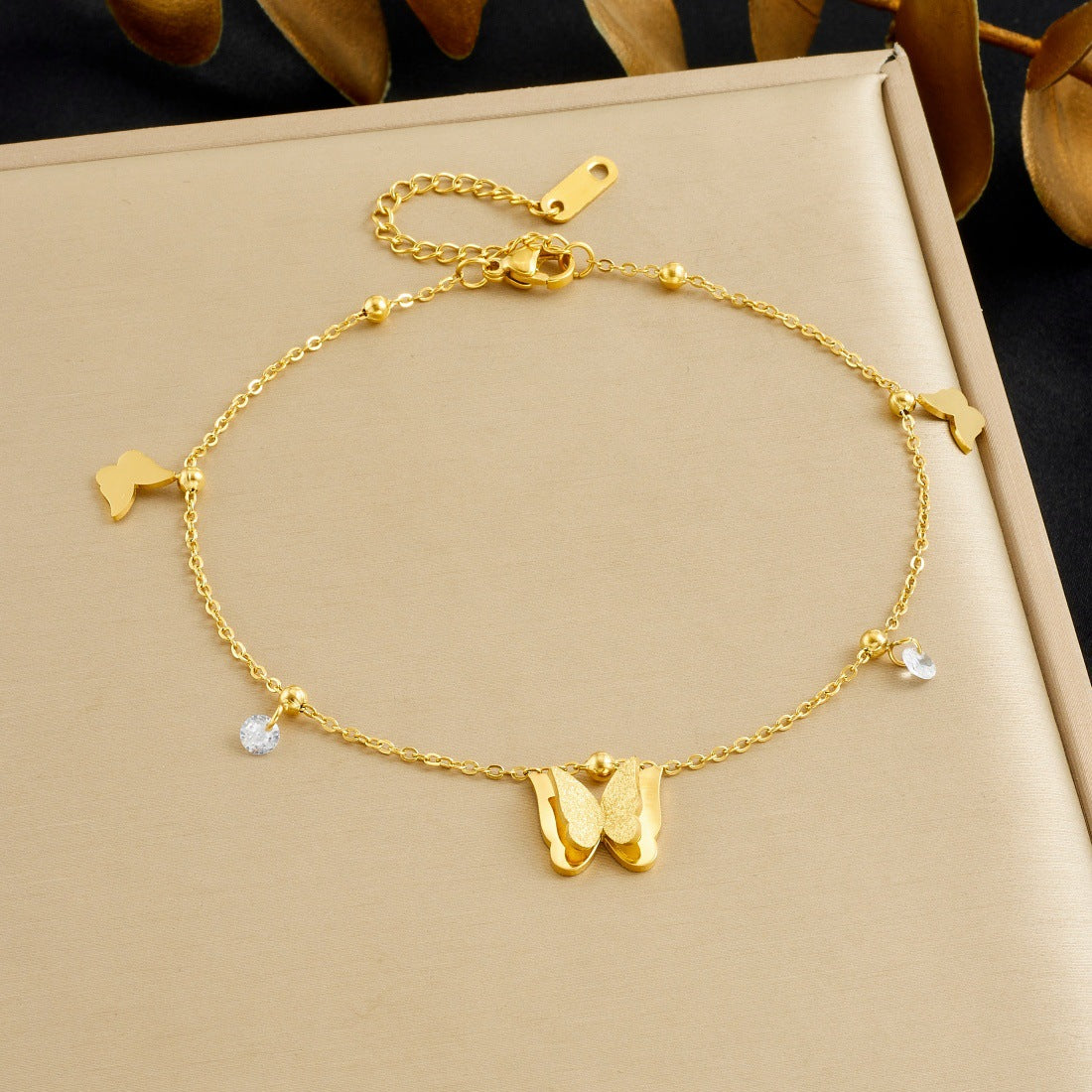 Matte Gold Plated Stainless Steel Butterfly Bracelet for Women