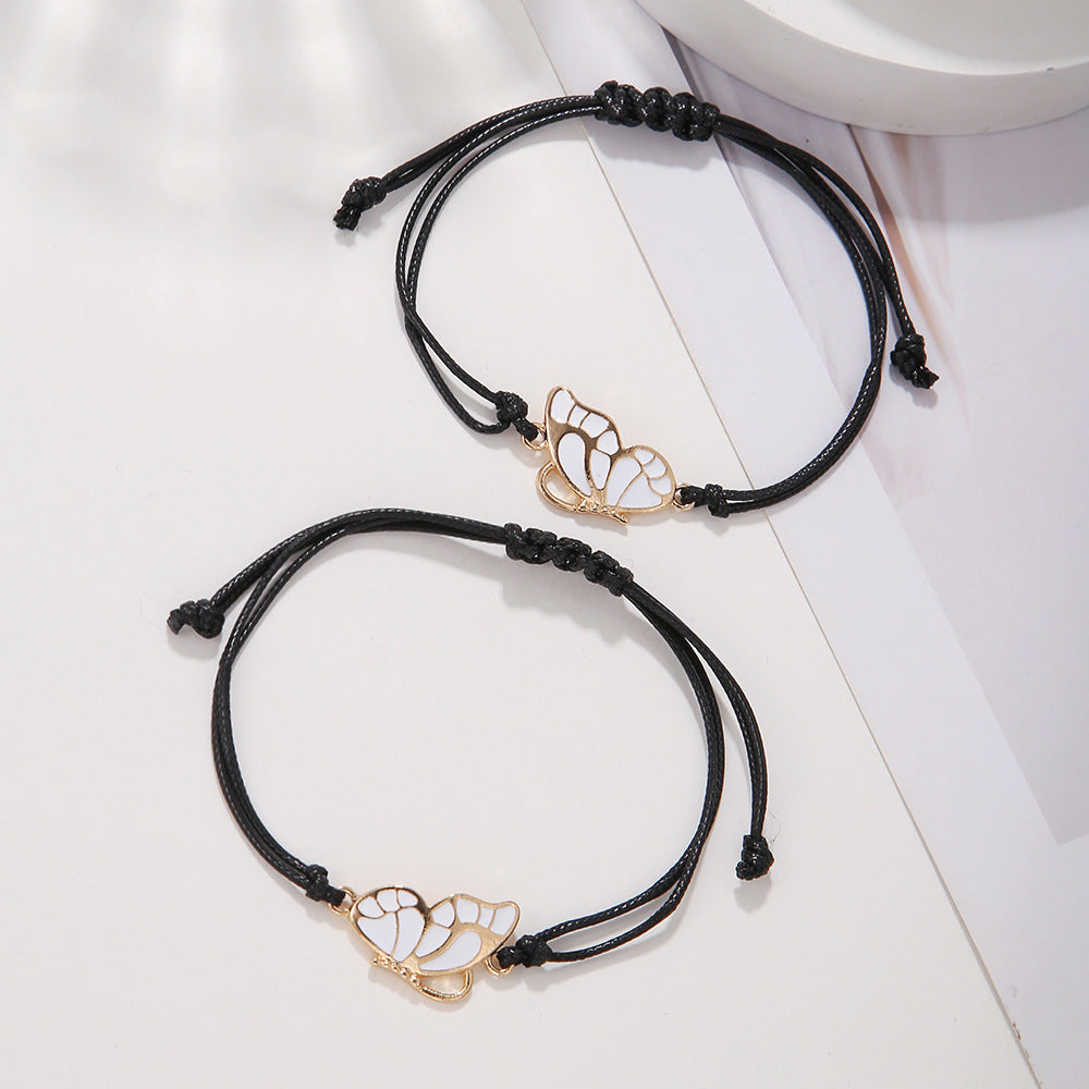 Minimalist Geometric Butterfly Drip Oil Alloy Bracelet Set for Women
