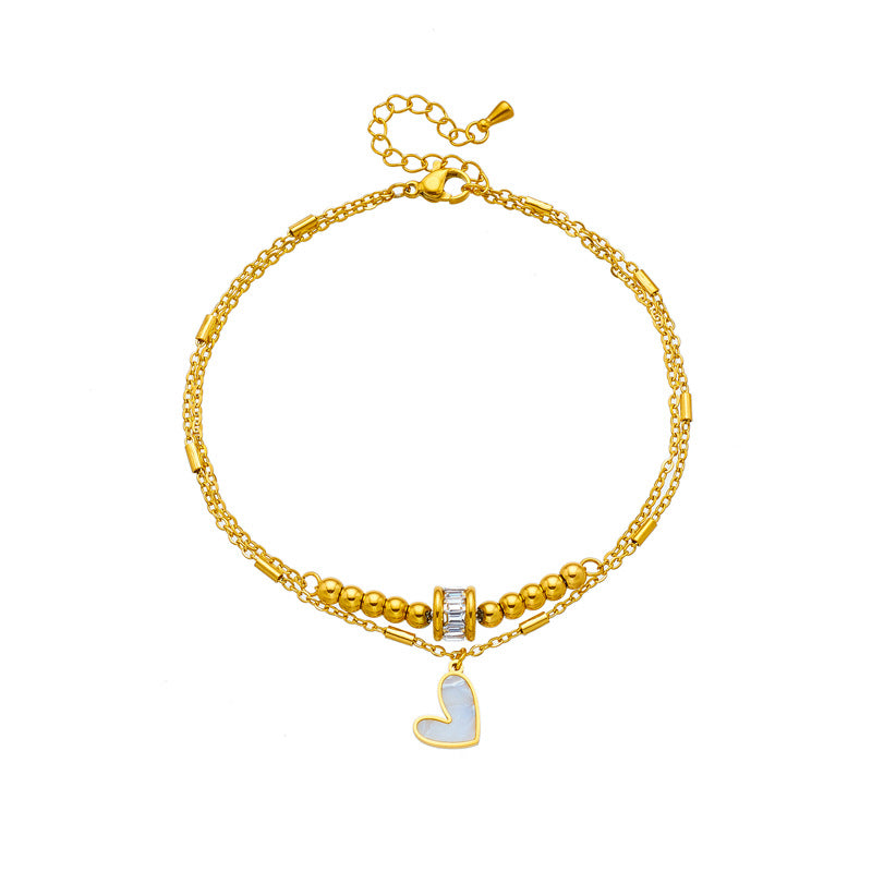 Fashion Minimalist Geometric Stainless Steel Anklet with Heart Pendant for Women