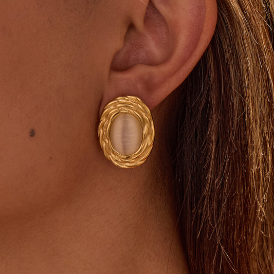 Orecchini Cat-Eye Geometrici Stile Vintage in Acciaio Inossidabile con Placcatura in Oro 18K da Donna
