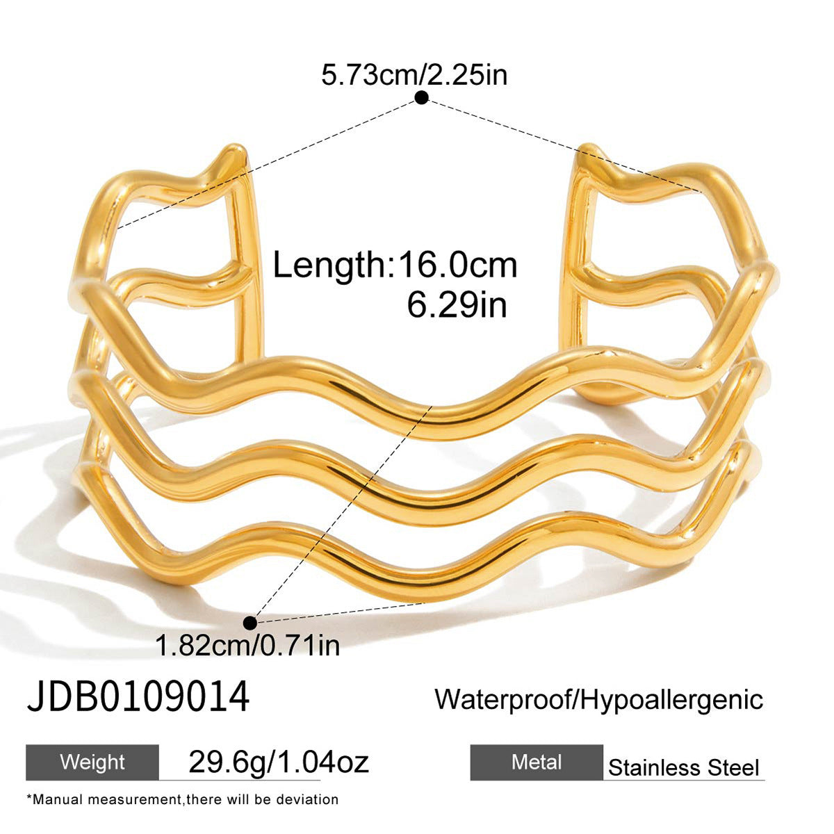 Elegante Bracciale da Donna in Acciaio Inossidabile a Forma di Onda con Placcatura in Oro e Design Geometrico
